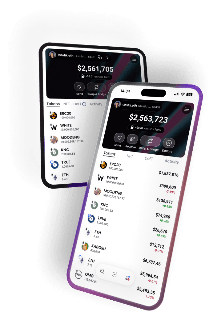The Ambire Wallet extension and mobile app showing a portfolio of tokens