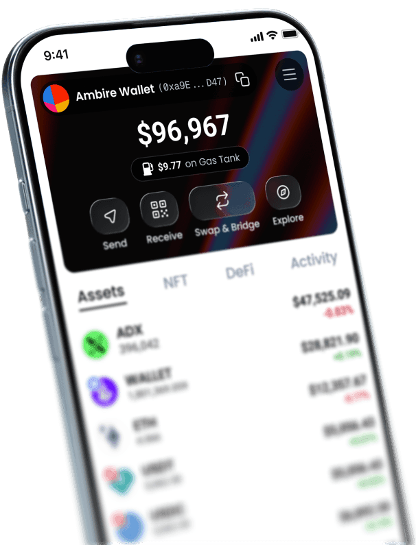 The Ambire app dashboard on a phone