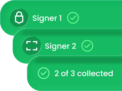 Two signers approving a transaction, with two of three signatures collected